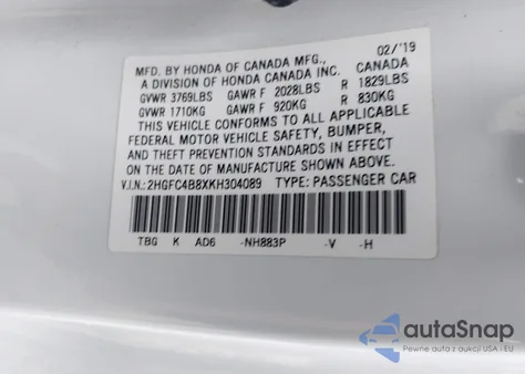 2019 Honda Civic Sport from USA, damaged, VIN 2HGFC4B8XKH304089